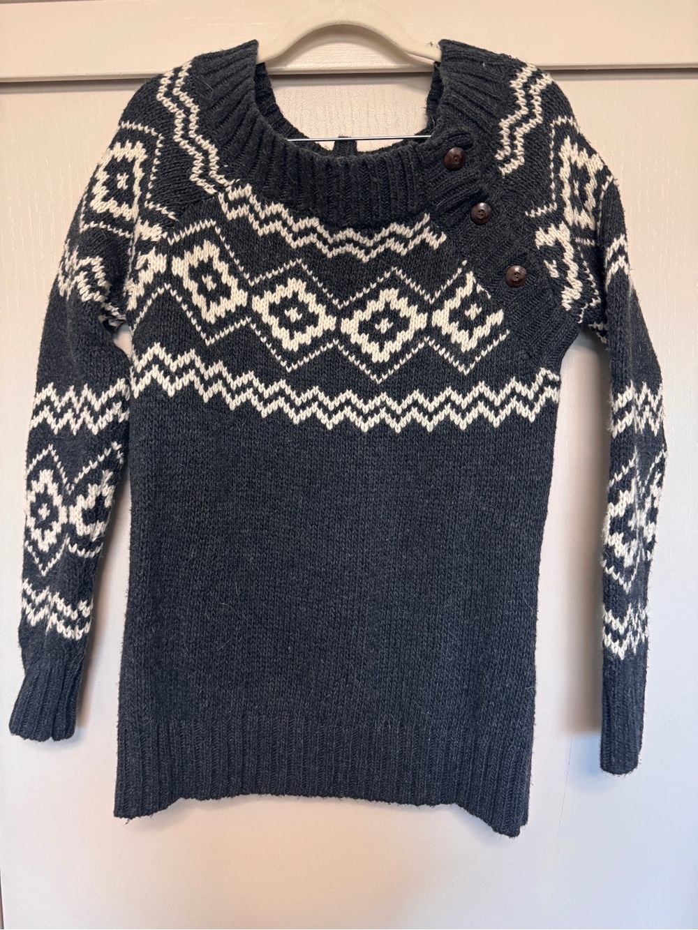 Lole XL grey & Cream Nordic-Pattern scoop neck Sweater - Picture 2 of 4